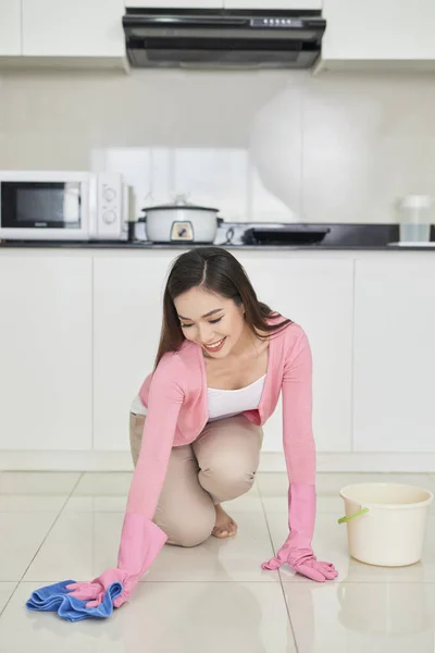 Young Happy Woman Cleaning House — Stock Photo, Image