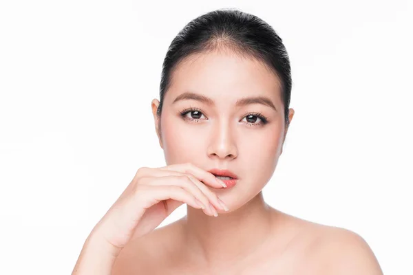 Portrait Belle Femme Asiatique Avec Une Peau Parfaite Sur Fond — Photo