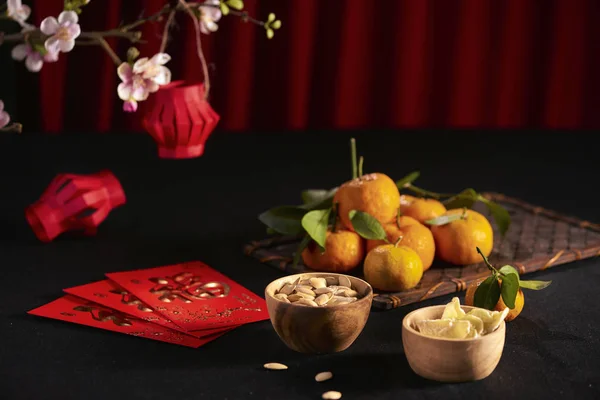 Dried Ginger Sugar Pumpkin Seeds Bowls Traditional Lunar New Year — Stock Photo, Image