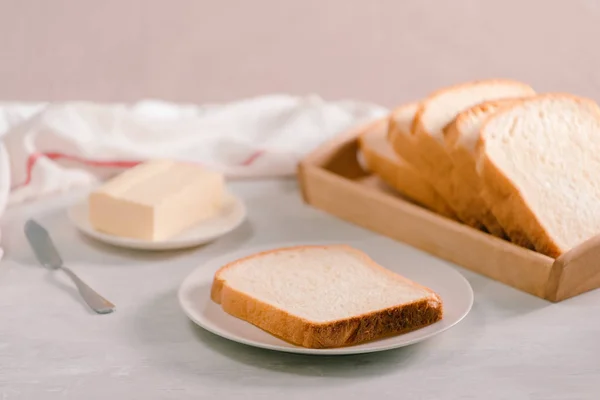 Sliced White Bread Butter Shot High Angle View — Stock Photo, Image