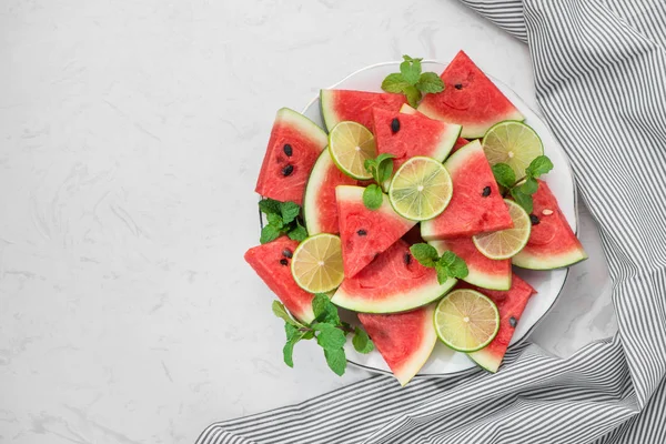 Fresh Sliced Watermelon Plate Summertime — Stock Photo, Image
