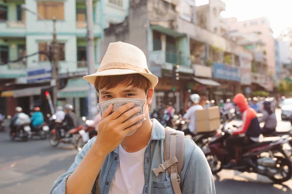 Vietnamita Usando Máscaras Faciais Devido Situação Poluição Cidade Chi Minh — Fotografia de Stock