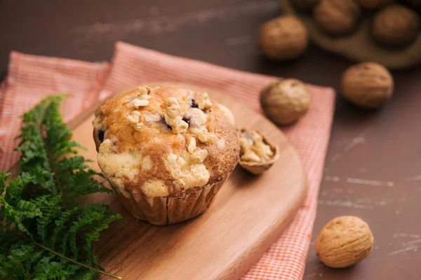 Gustoase Brioşe Nucă Casă Masă Produse Patiserie Dulci — Fotografie, imagine de stoc