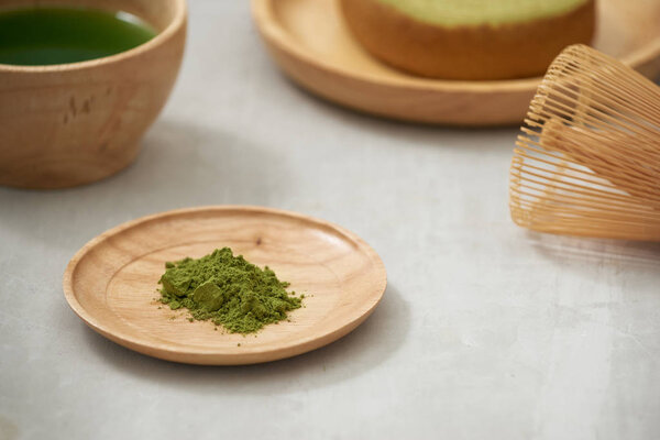 German cake, Green tea Baumkuchen with latte