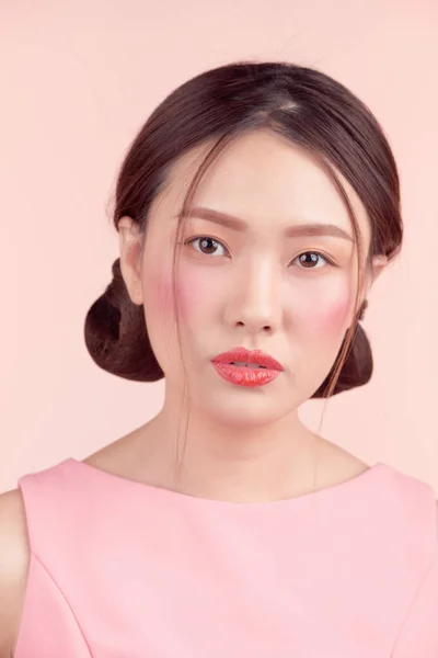 Fashion Portrait Beautiful Young Woman Pretty Dress Pink Background — Stock Photo, Image