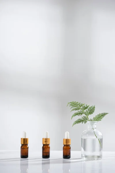 Verrerie Laboratoire Bio Des Contenants Bouteille Cosmétique Vierges Avec Ingrédient — Photo