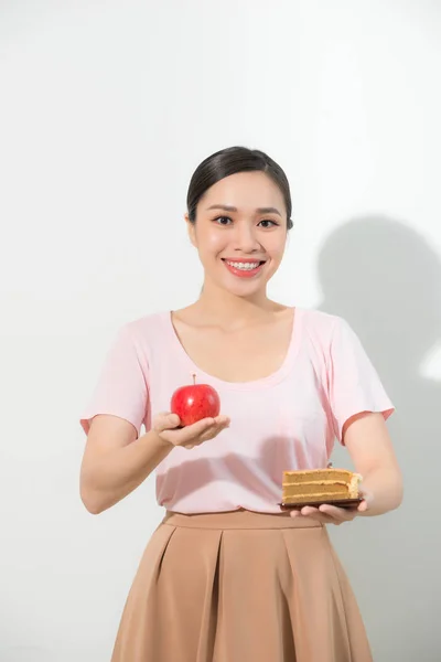 Κορίτσι Ένα Χέρι Έχει Ένα Μήλο Από Την Άλλη Ένα — Φωτογραφία Αρχείου