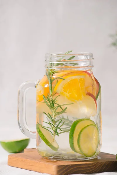 Infused Water Lime Orange Apple Rosemary Cold Refreshing Detox Summer — Stock Photo, Image