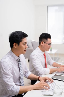 ofiste pc çalışan iki iş adamı