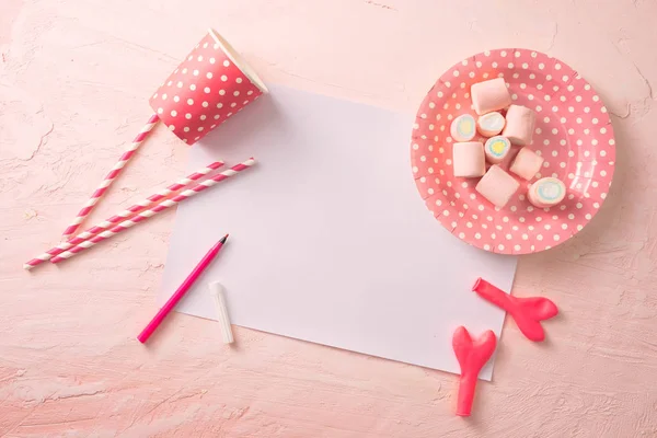 Concepto Organización Gestión Fiestas Con Dulces Confeti Páginas Blanco Creativo — Foto de Stock