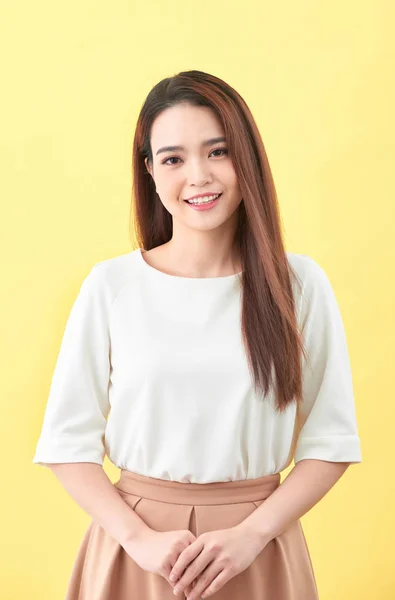 Retrato Hermosa Joven Asiática Mujer Felicidad Pie — Foto de Stock