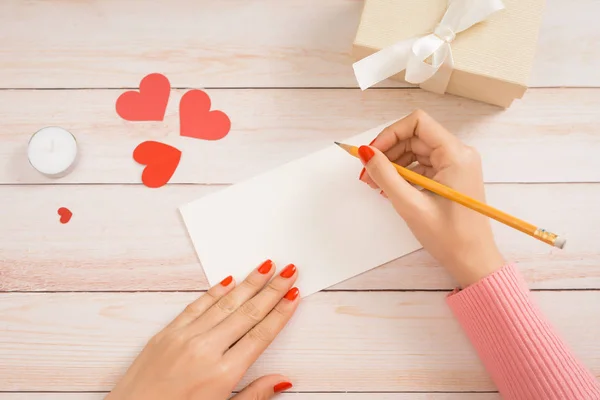 Tarjeta Amor Hecha Mano Para Día San Valentín Sobre Fondo — Foto de Stock