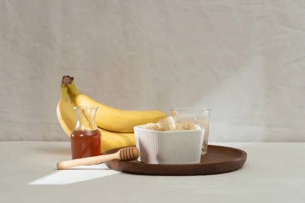 Batidos Banana Ingredientes Amêndoas Leite — Fotografia de Stock