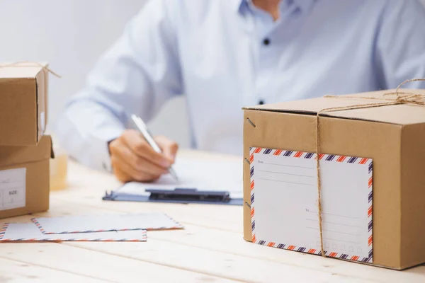 Caixas Papelão Local Trabalho Nos Correios — Fotografia de Stock