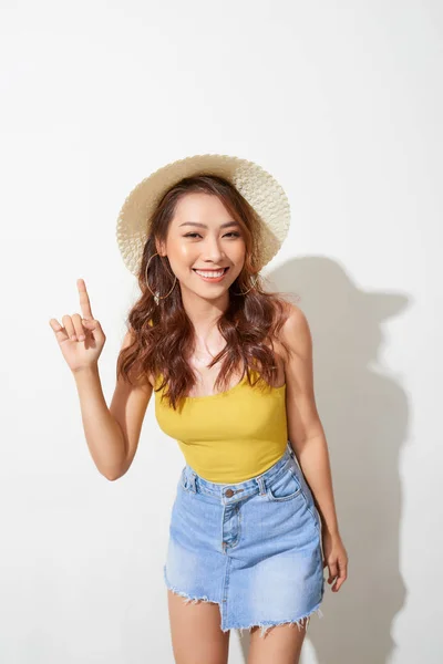 Young Asian Woman Wearing Hat Expression Surprise Isolated White Background — Stock Photo, Image