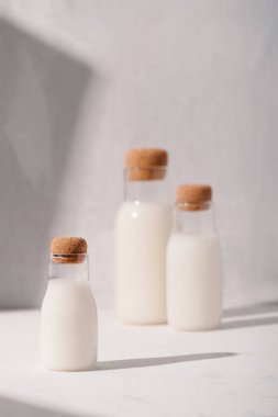 Süt veya kokteyl yaratıcı kavramı, minimalizm tarz, açı görünümü, bir metin için alan.