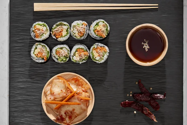 Korejské Roll Gimbap Kimbob Dušené Bílé Rýže Bap Různých Jiných — Stock fotografie