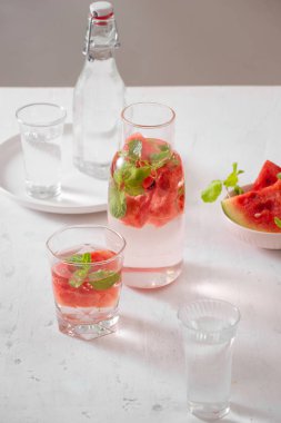  Beyaz arka planda karpuz su infkullanılmış