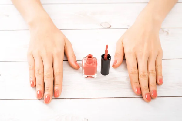 Nail Care Manicure Beautiful Female Hands Nail Polish Red Manicure — Stock Photo, Image