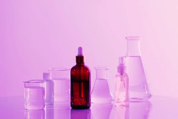 Botella Color Marrón Retro Con Frasco Fondo Laboratorio Ciencia — Foto de Stock