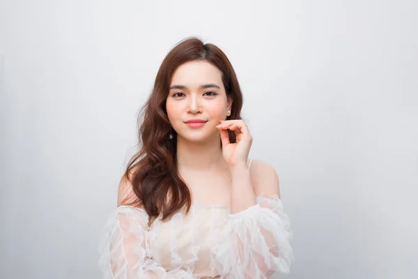 Beautiful Asian Woman Face Perfect Skin Keep Pore Details — Stock Photo, Image