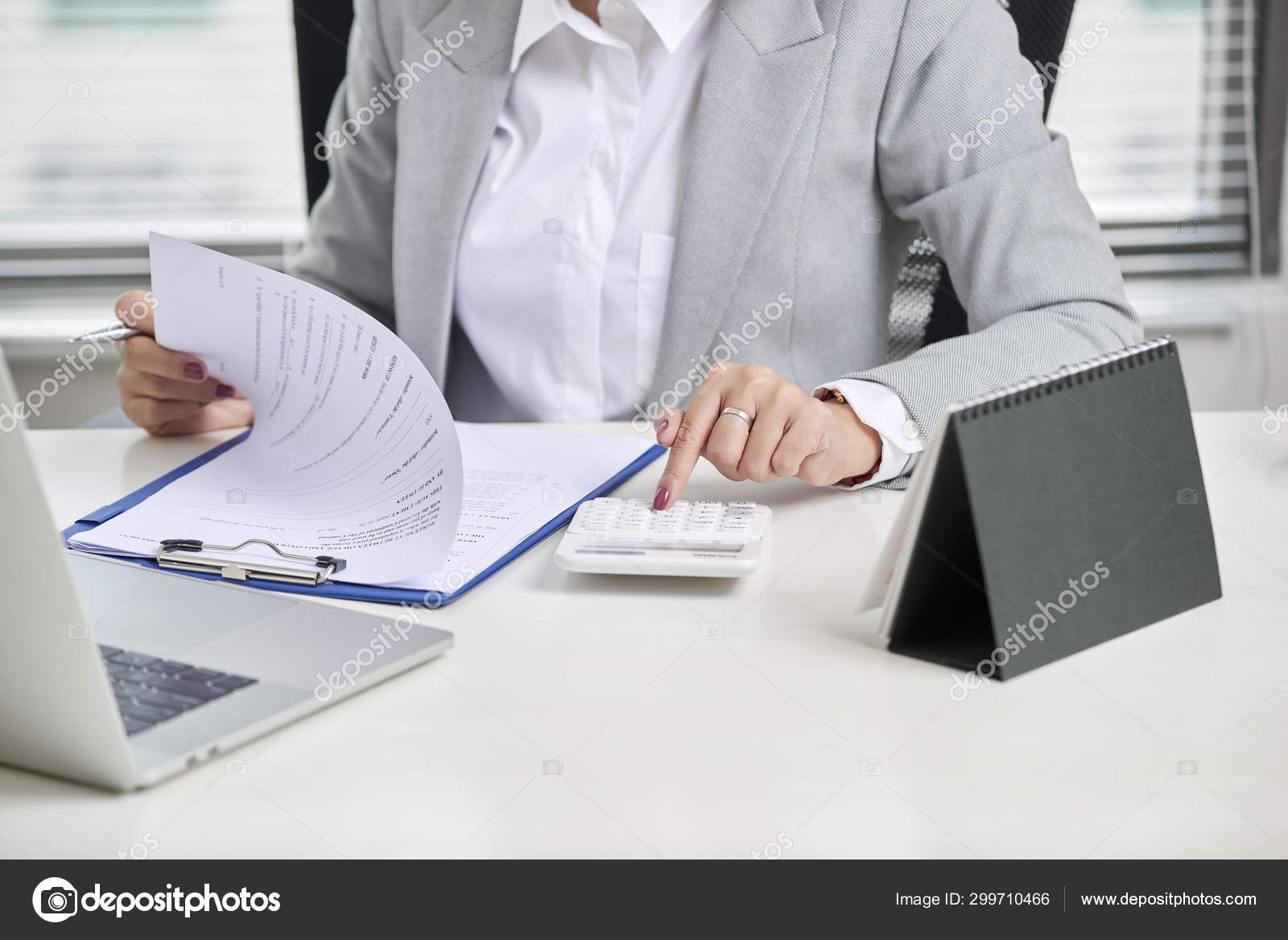 Financial Advisor Using Calculator Review Financial Statement Desk