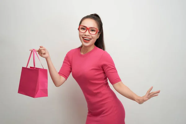 Mulher Compras Segurando Saco Compras — Fotografia de Stock