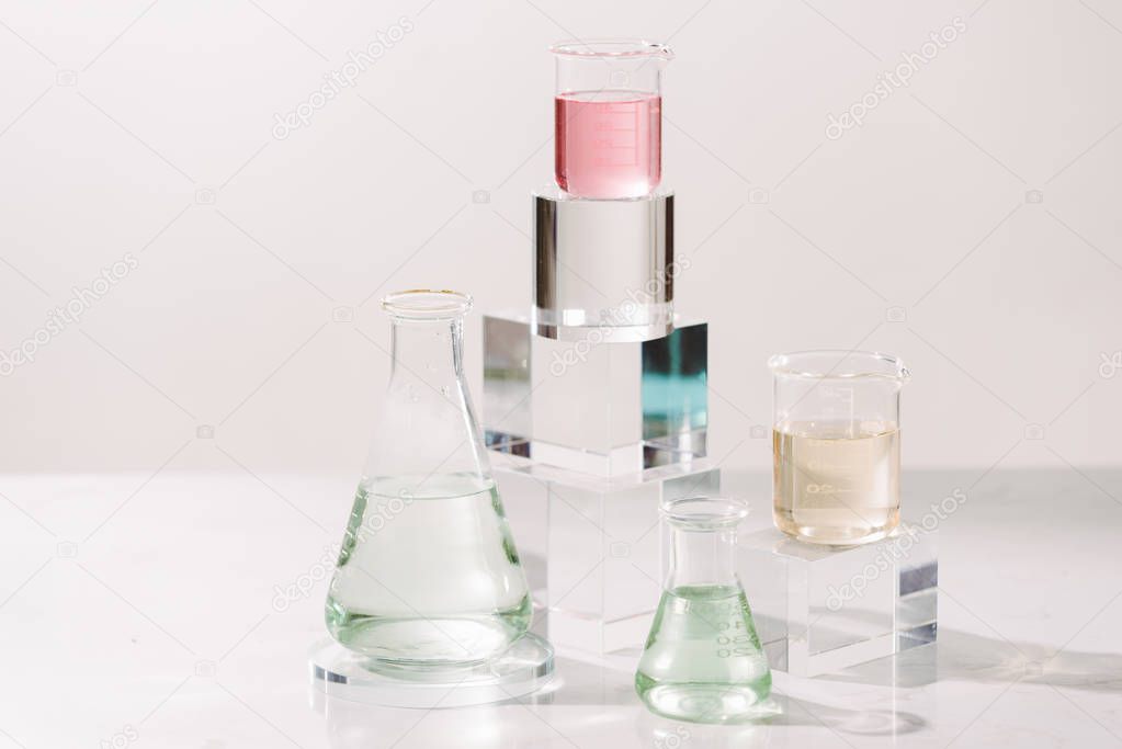 Process of making perfumes.  Laboratory experiment ingredient extract for natural beauty and organic cosmetic product
