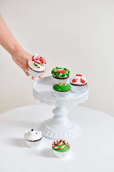 Petits Gâteaux Noël Festifs Saisonniers Symboles Décoratifs Traditionnels Verts Rouges — Photo