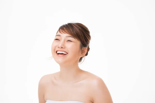 Closeup Portrét Atraktivní Asijské Ženy Poctivě Dokonalou Zdravou Září Izolovanou — Stock fotografie