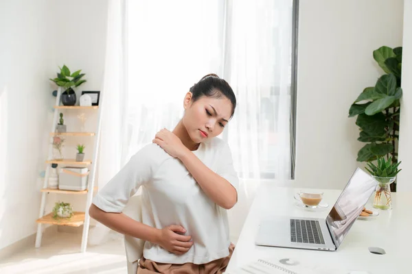 Young Asian Woman Shoulder Pain Concept Office Syndrome — Stock Photo, Image