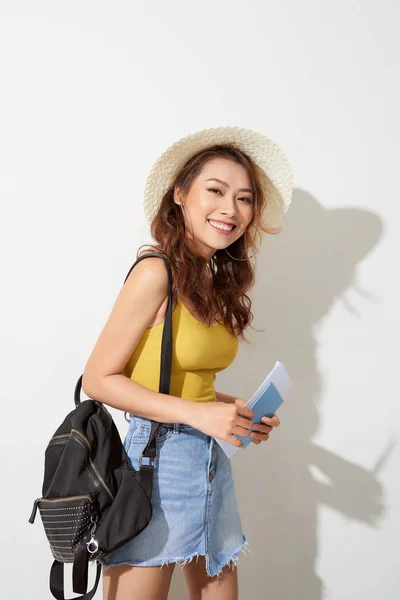 Sunny Lifestyle Fashion Portrait Young Woman Wearing Trendy Outfit Straw — Stock Photo, Image