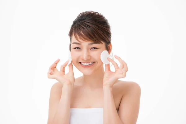 Mujer Asiática Con Brillo Justo Perfecto Saludable Manos Piel Sostienen — Foto de Stock