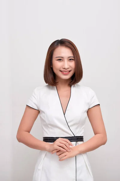 Smiling Asian Business Woman White Background — Stock Photo, Image