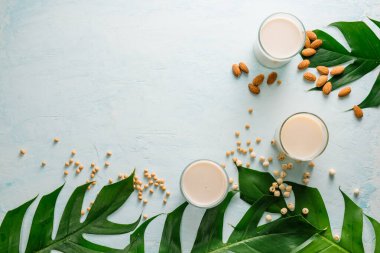 Süt gözlükleri: badem, soya ve Lotus tohumu. Üst görünüm.