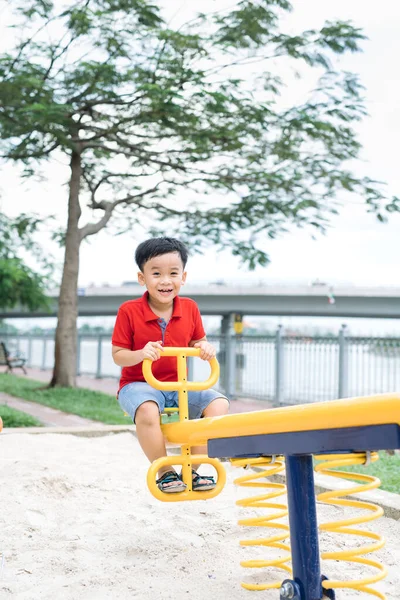 Happy Little Boy Seesaw Outdoors — Stock Photo, Image