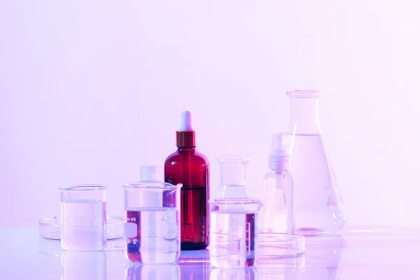 retro brown bottles with flask in science laboratory background