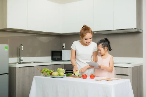 Mother Child Computer Use Invented Food Menu — Stock Photo, Image