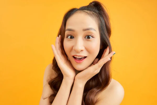 Adorable Girl Porrtrait Isolated Orange Background — Stock Photo, Image