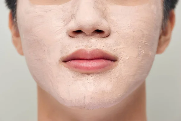 Handsome Man Clay Mask His Face White Background — Stock Photo, Image