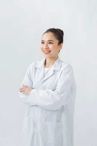 Retrato Hermosa Médico Asiático Sobre Fondo Blanco —  Fotos de Stock