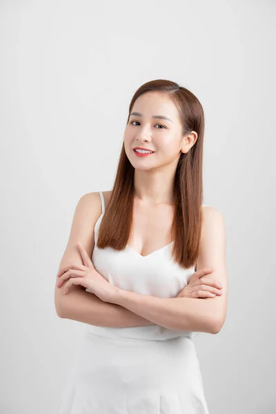 Retrato Joven Atractiva Mujer Asiática Aislada Sobre Fondo Blanco —  Fotos de Stock