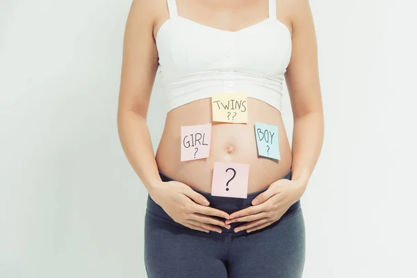 Mulher Grávida Com Adesivos Papel Barriga Close — Fotografia de Stock