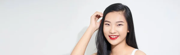 Красивая Молодая Азиатка Белом Фоне — стоковое фото