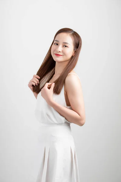 Portrait Happy Young Asian Woman White Background — Stock Photo, Image