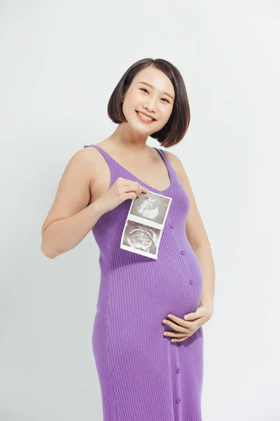 Terhes Nők Film Képek Ázsiai Terhes Show Ultrahang Baba Fehér — Stock Fotó