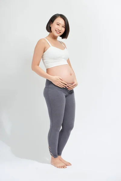 Jovem Espera Mãe Segurando Bebê Barriga Grávida — Fotografia de Stock
