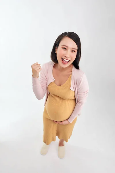 Jovem Bela Mulher Asiática Grávida Esperando Bebê Celebrando Surpreso Surpreso — Fotografia de Stock