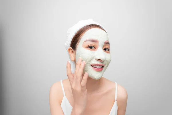 Beauty Shot Asian Cute Girl Beautiful Skin Shows Mask Cream — Stock Photo, Image