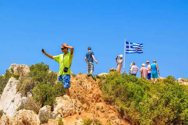 Shipwreck Bay Ostrov Zakynthos Řecko Července 2017 Turisté Mysu Fotografovat — Stock fotografie